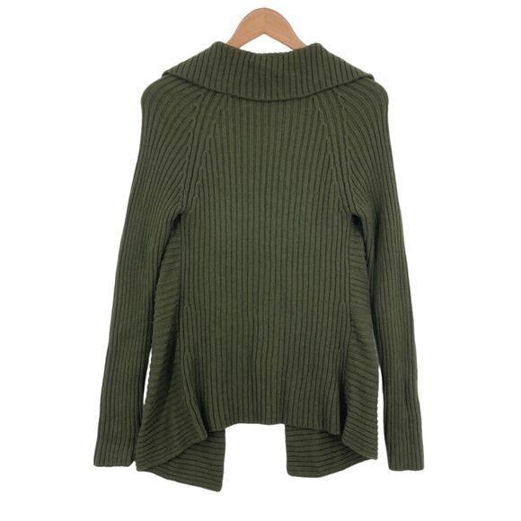 Per Se Cardigan Sweater Womens Small Dark Green Knit 100% Merino Wool Open Front - Picture 2 of 14
